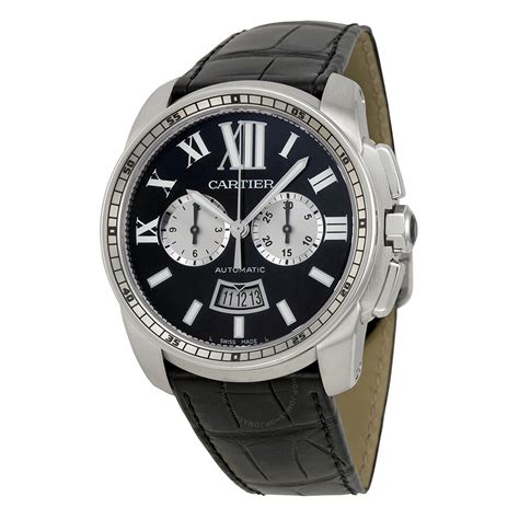 cartier black leather watch|cartier watch price dark leather.